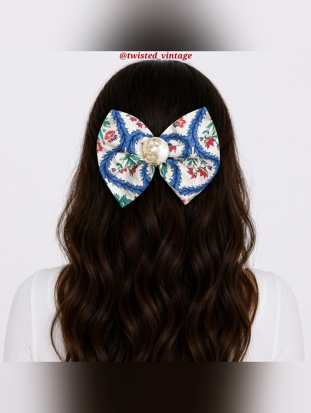 Handmade Victorian Wallpaper Print Americana Vintage Fabric Hair Bow Clip Pin